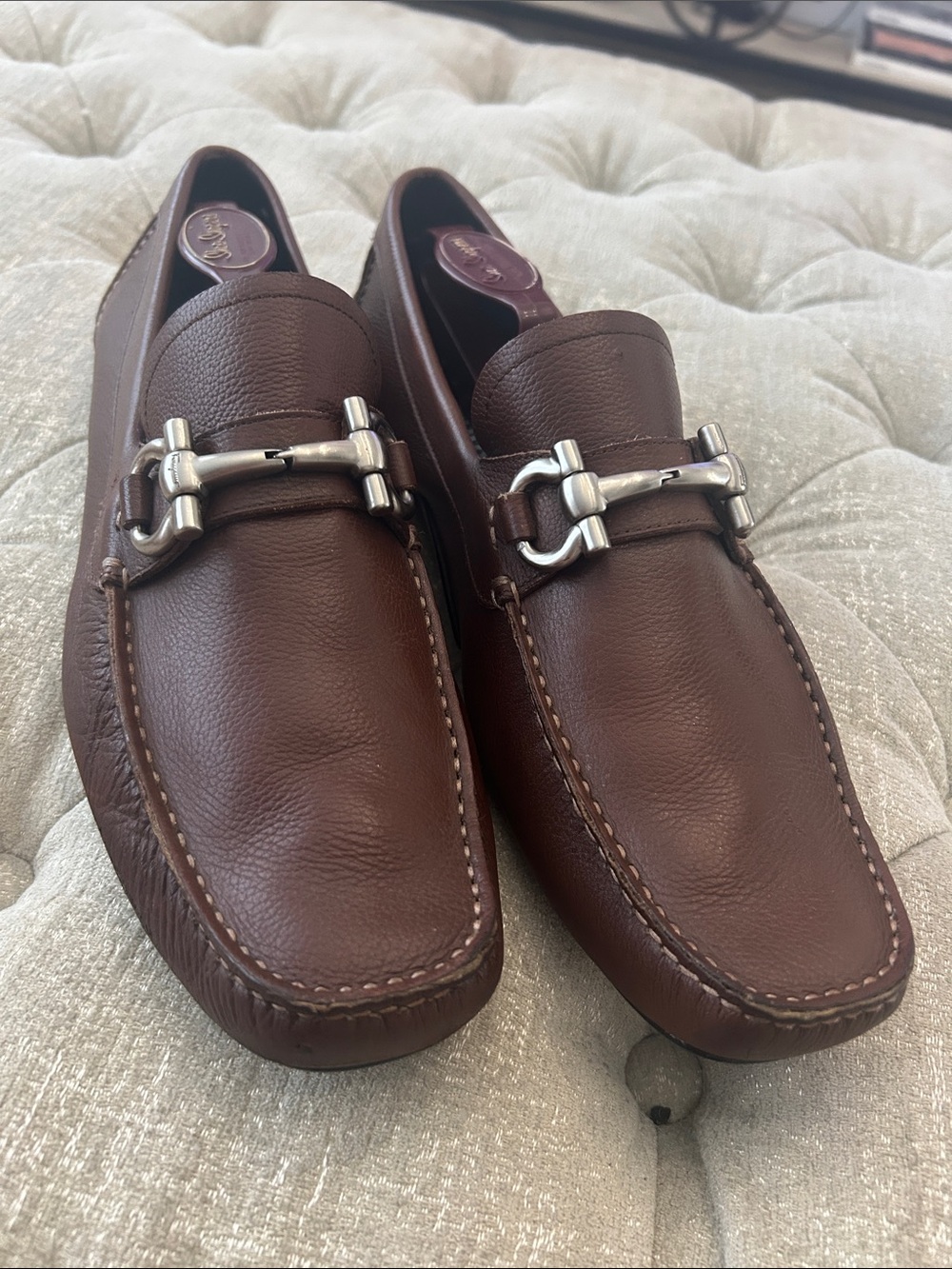 Salvatore Ferragamo Brown Pebbled Leather Bit Driving Loafers